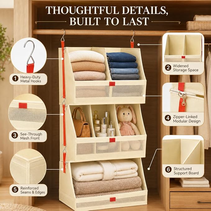 Hanging Closet Clothes Organizers and Storage Detachable 3 Tier Wider | Hanging - Image 5