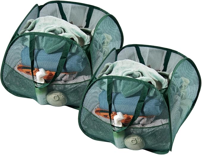 Collapsible Laundry Basket 90L, Mesh Pop-up Hamper, Side Storage Pocket by LUANMEET