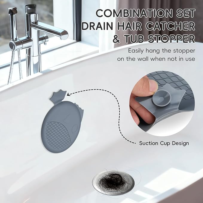 Shower Hair Drain Catcher & Bathtub Drain Stopper Set, 4.4" | Reversible Flip - Image 3