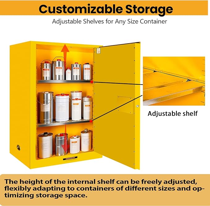 79 Gallon Flammable Liquid Storage Cabinet Fireproof Metal Cabinet with 3 Point Lock, Adjustable Shelves for Industrial, Scientific, Warehouse Use