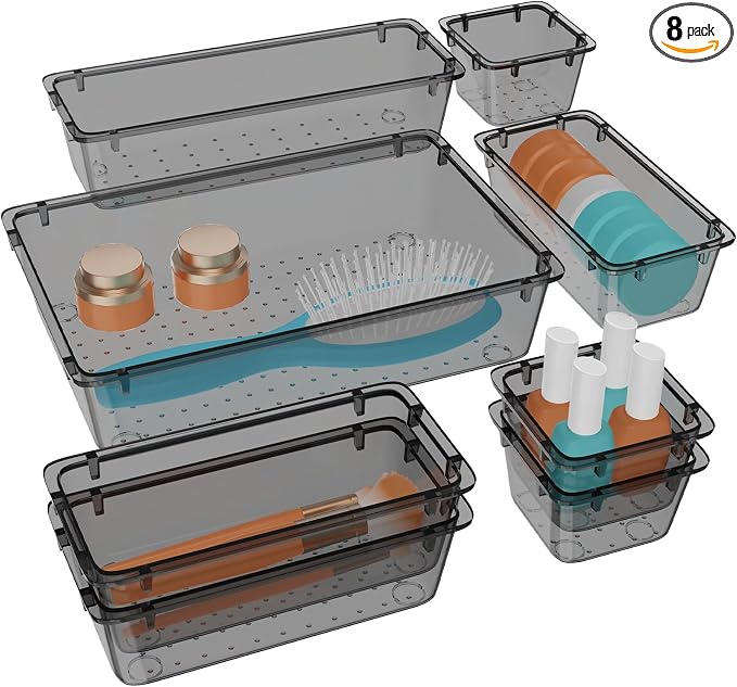 WOWBOX 8 PCS Clear Plastic Drawer Organizer Set, 4 Sizes Desk Drawer by WOWBOX