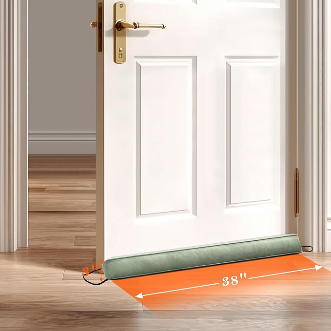 Sunolga Door Draft Stopper, Removable Washable Cover, Light Green | Weighted - Image 2