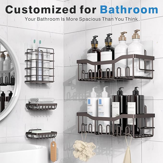 5-Pack Shower Caddy, No Drill Adhesive Shower Organizer, Rustproof Stainless - Image 2