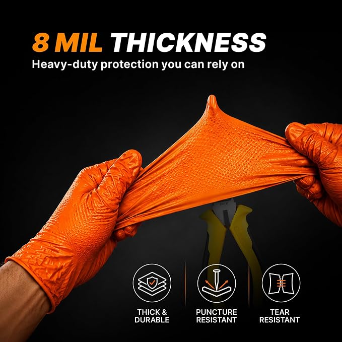 TitanFlex Heavy Duty Industrial Orange Nitrile Gloves, Gloves Disposable Latex - Image 4