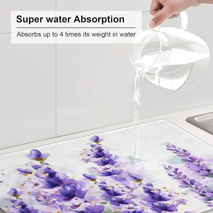 Lavender Dish Drying Mat For Kitchen Counter, Super Absorbent Microfiber Dish - Image 5