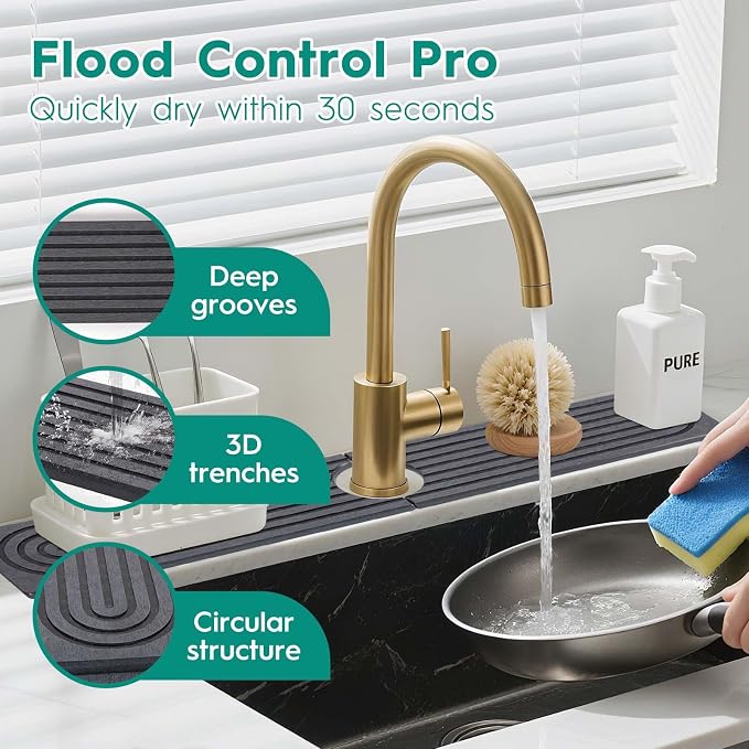 24 Inch Stone Faucet Mat for Kitchen Sink, Dark Grey | Quick Dry, Kitchen Water - Image 4