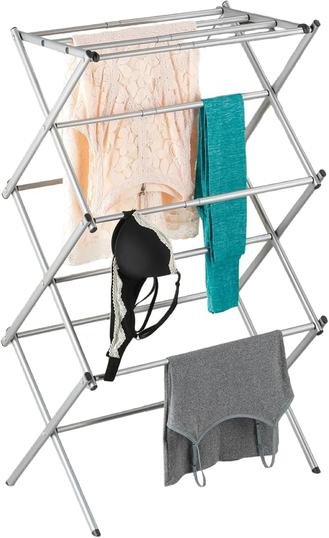 Expandable Drying Rack with 11 Bars & Top Shelf, Heavy Duty Steel Accordion - Image 2
