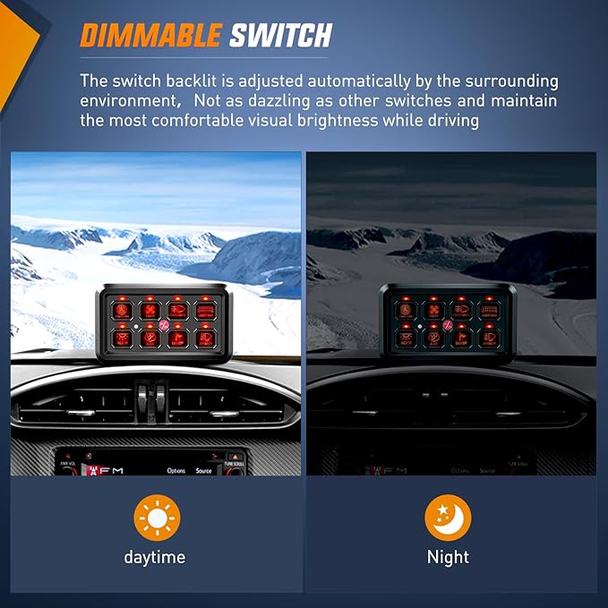 Nilight 8 Gang Switch Panel System Circuit Control Relay Fuse Wiring Harness Automatic Dimmable ON Off LED Pod for 12V Cars Trucks Campers SUV