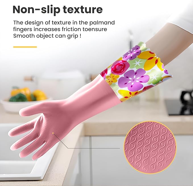 KAQ 3 Pairs Rubber Cleaning Gloves, Reusable Dishwashing Gloves - Image 5