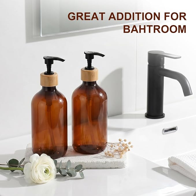 KASUNTING Amber Soap Dispenser Plastic, 17 Fl Oz Hand and Dish Dispenser Set - Image 6
