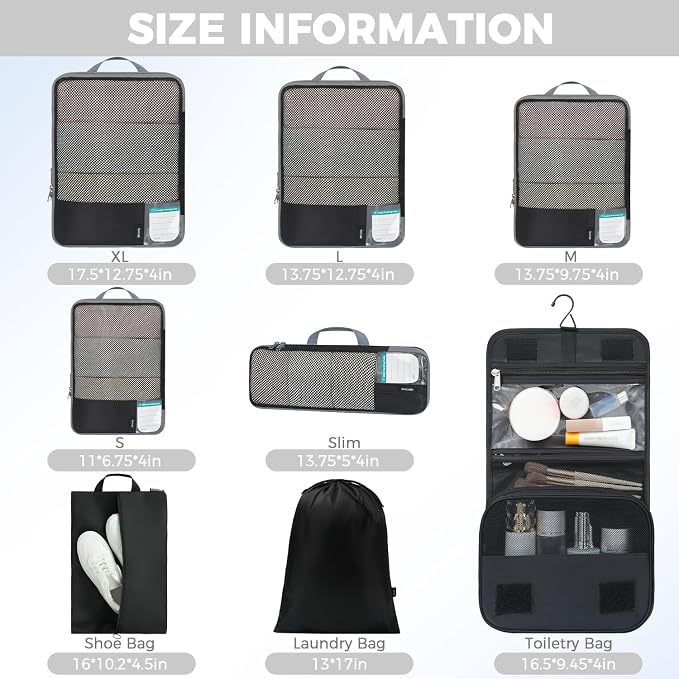 BAGAIL 4 Set/6 Set/8 Set Compression Packing Cubes Travel Accessories - Image 2