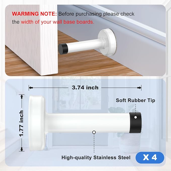 4 Pack Door Stops, 304 Stainless Steel Door Stoppers, Easy Installation - Image 3