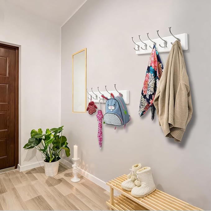 IBosins 2 Pack White Coat Rack Wall Mount - Image 4