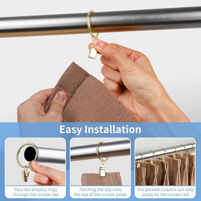 Curtain Rings with Clips, 42 Pack Metal Drapery Rings with Clips Hooks Hangers - Image 6