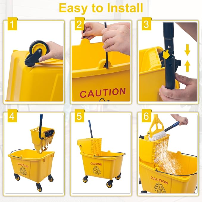 Kefanta 35 Qt Side Press Wringer Commercial Mop Bucket on Wheels Set - Image 8