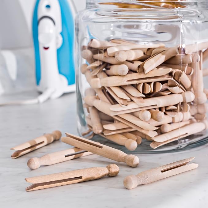 Honey-Can-Do 100 Pack Round Birch Wood Clothespins, Durable Wood Clips - Image 2