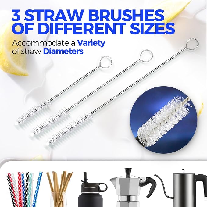 Holikme 4 Pack Bottle Brush 14" Stainless Steel Straw Cleaner Brush, 3 Straw - Image 4