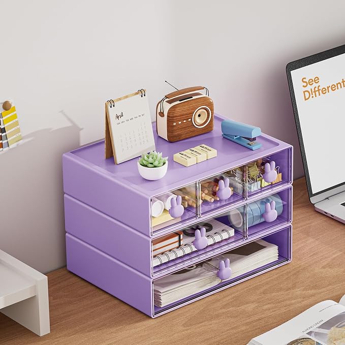 Marbrasse Desk Organizer with 6 Drawers, 3 Tier Stackable Storage Drawers - Image 3
