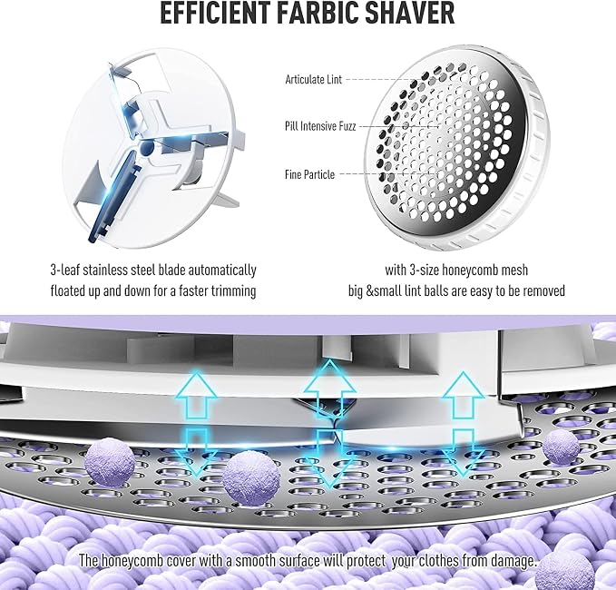 Ruidla Fabric Shaver Lint Shaver Defuzzer, Rechargeable Lint Remover | Electric - Image 5