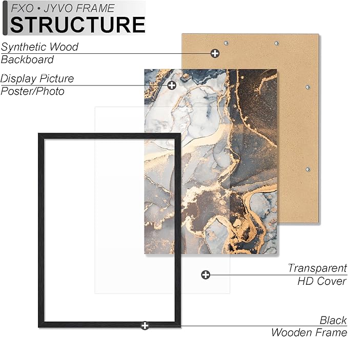 Engineered Wood 18x20 Picture Frame Set of 3, Black Frame for 18 x 20 Inch Picture Poster Photo, Light Weight 18 by 20 Frame with Wood-grain for Wall - 3 Pack/Black/18 x20