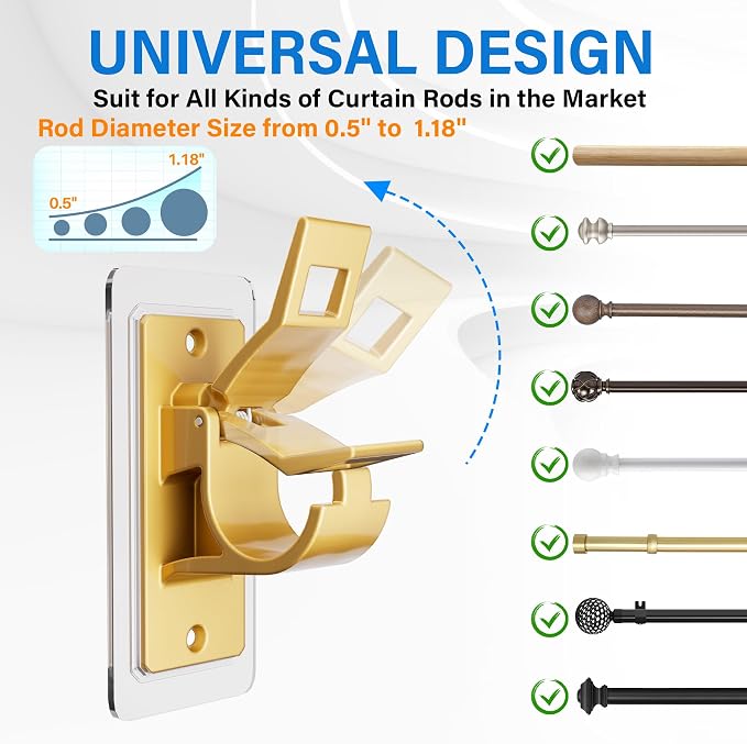 Antimbee 12PCS Self Adhesive Curtain Rod Bracket, No Drilling Curtain Rod - Image 2