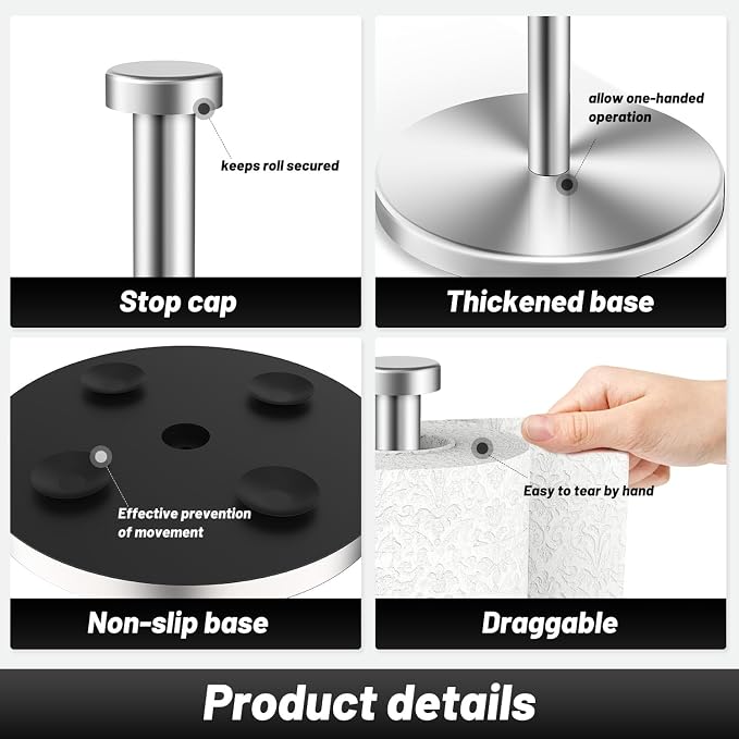 VEHHE Paper Towel Holder Countertop, 4 Non-Slip Suction Cups, Weighted Base - Image 4