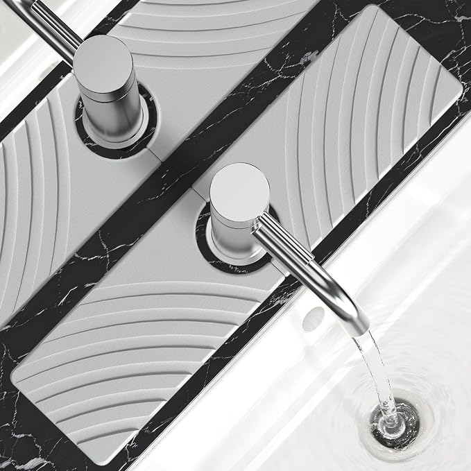 SpaceHacks Stone Faucet Mat for Kitchen Sink 15.7x4 in, Light Gray | Fast by SpaceHacks