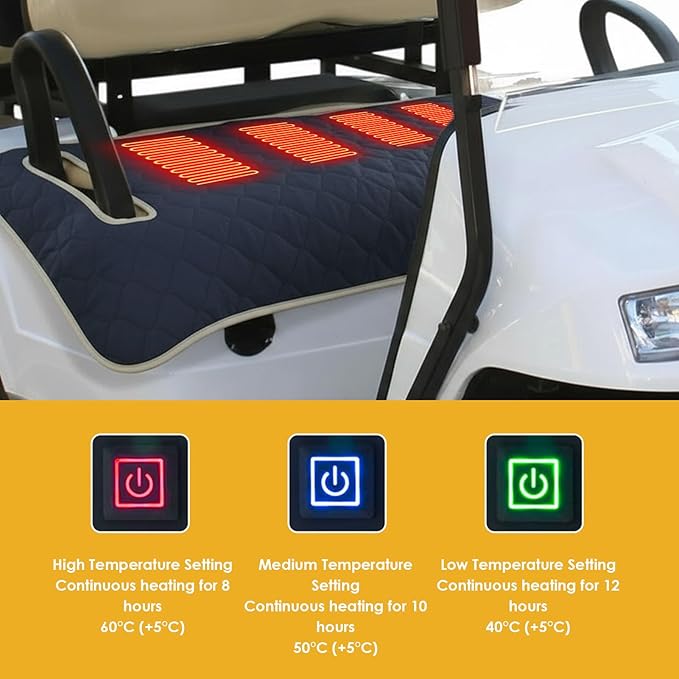 Diydeg Heated Golf Cart Seat Cover, USB Type C Water Proof Non Slip Golf Cart Seat Warmer Towel Blanket, Winter Golf Carts Heater with 4 Zone Heating for 2 Person Seats Cart