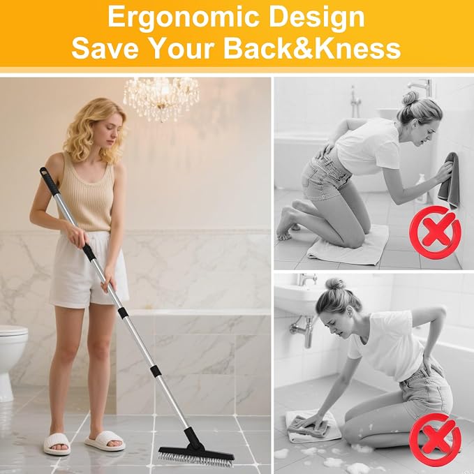 2 Pack Grout Brush with Long Handle, Swivel Cleaning Grout Line Scrubber - Image 5