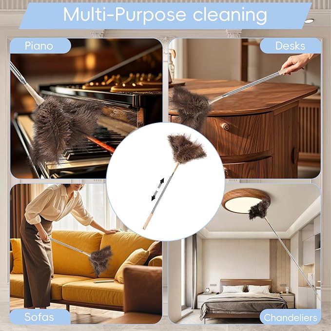 THARAHT Extendable Ostrich Feather Duster up to 27-94 inches Fluffy Feathers - Image 6