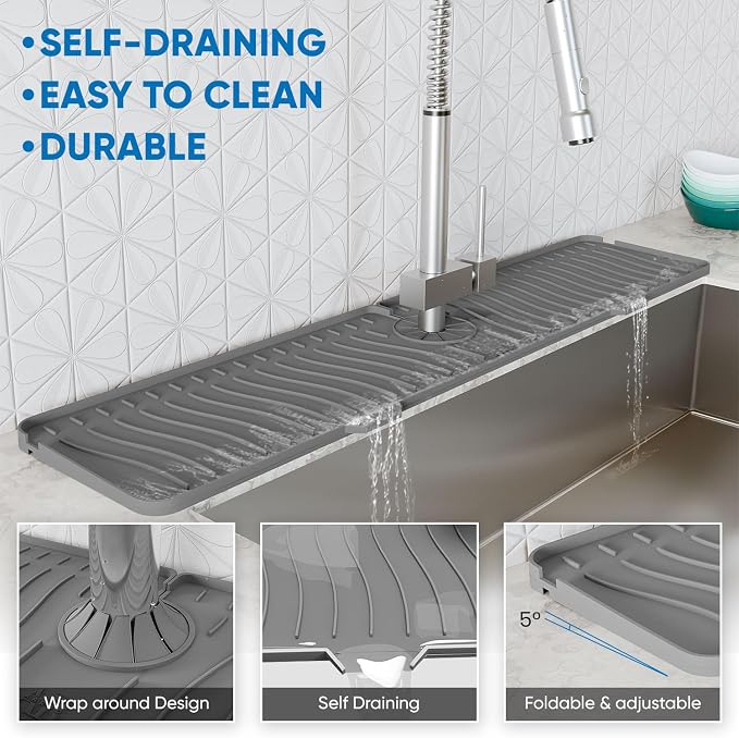 24 Inch Longer Faucet Mat for Kitchen Sink, Silicone Sink Faucet Mat Splash - Image 4