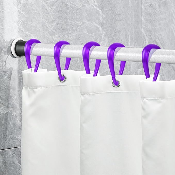 Top-spring Purple Shower Curtain Hooks 12Pcs Drop Shaped Hooks - Image 5