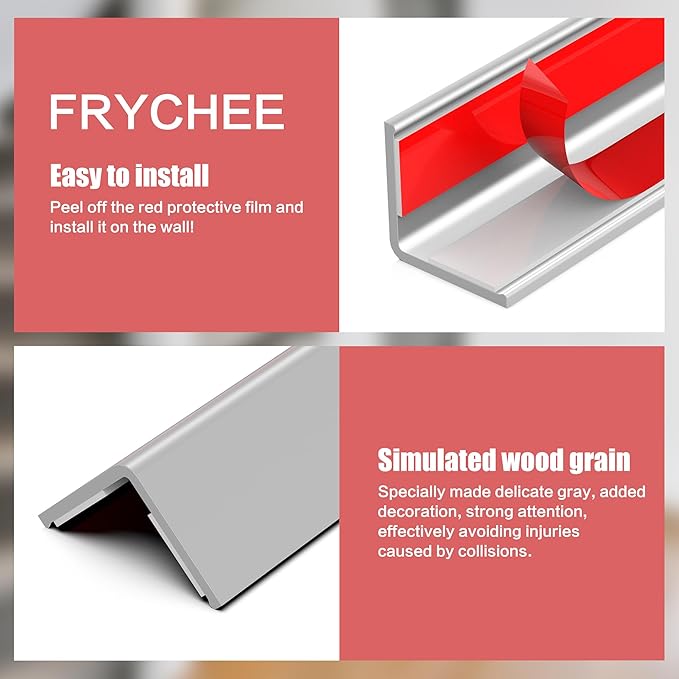 ‎Frychee Wall Corner Protector, Walls Edge Protector，Self-Adhesive Wall Corner Guards,PVC Double Side Edge Protector， Furniture Stairs Guard (Gray 2PCS 100cm/39.37in)