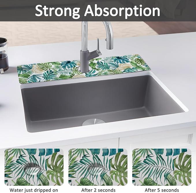 2PCS 24" X 5.5" Kitchen Sink Splash Guard Faucet Mat Leaf Super Absorbent Fast - Image 3