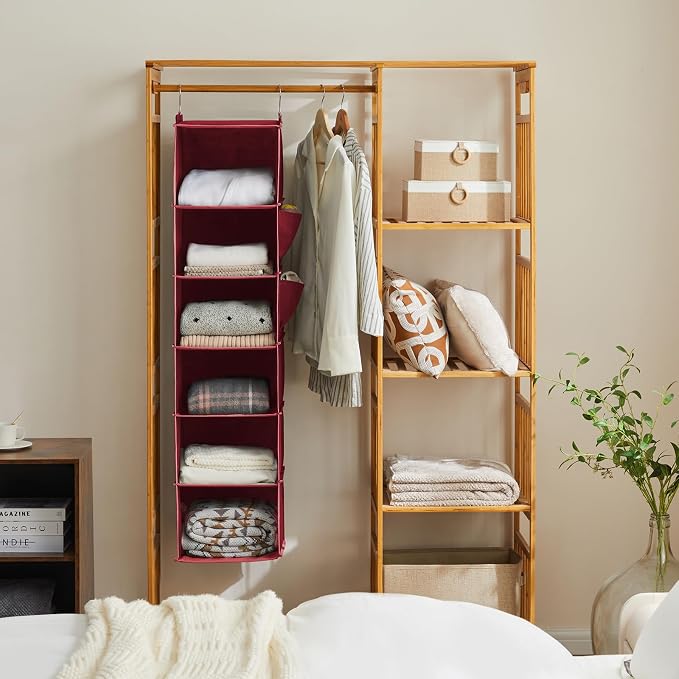 YOUDENOVA Hanging Closet Organizer and Storage, Dark Red | Breathable Fabric - Image 4