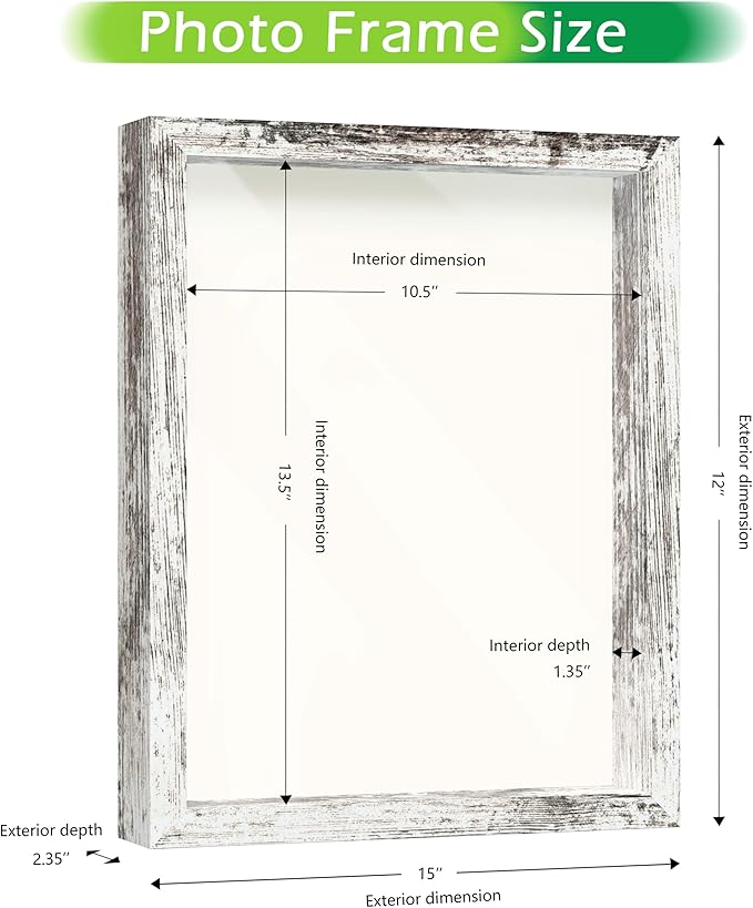 FrameWorks 11x14 Driftwood Wooden Shadow Box Frame – Soft Felt Back, Tempered Glass, and Included Elegant White Ball Push Pins