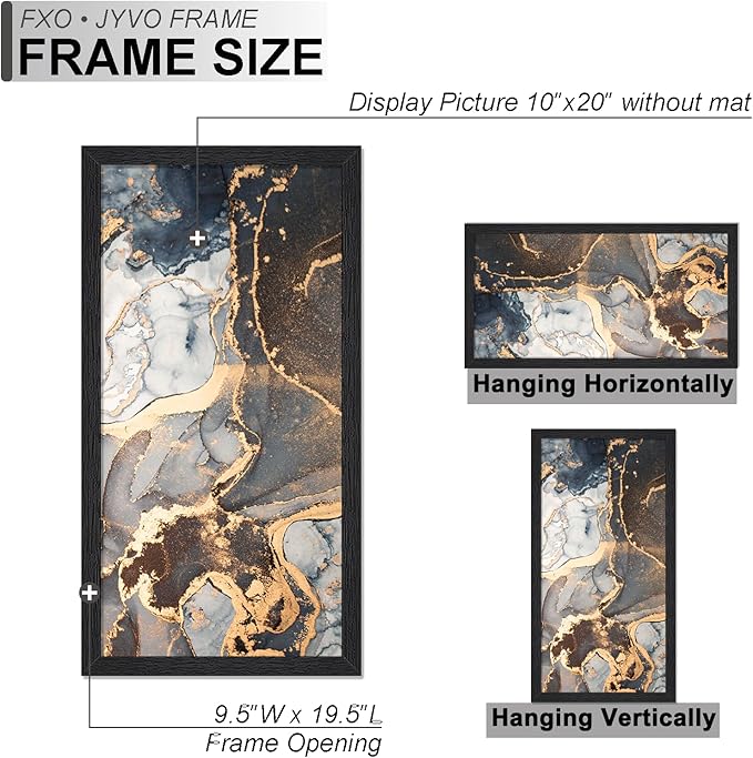 Engineered Wood 10x20 Picture Frame Set of 6, Black Frame for 10 x 20 Inch Picture Poster Photo, Light Weight 10 by 20 Frame with Wood-grain for Wall - 6 Pack/Black/10 x20