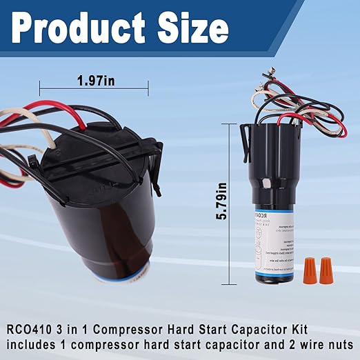 2 Pack RCO410 3-in-1 Hard Start Kit – Refrigerator Compressor Hard Start Capacitor Kit for Refrigerators & Freezers 1/4-1/3 H.P. 115VAC