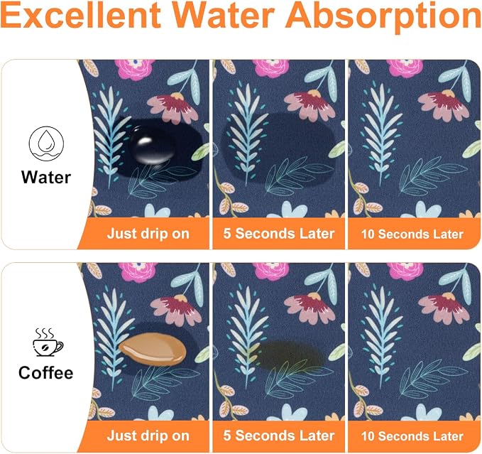 LOKHOM 12"x20" Dish Drying Mat，Colorful Floral Coffee Mat Blue | Colorful - Image 5