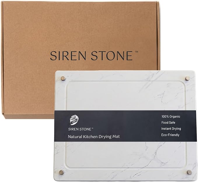 White Stone Dish Drying Mat for Kitchen Counter by SirenStone