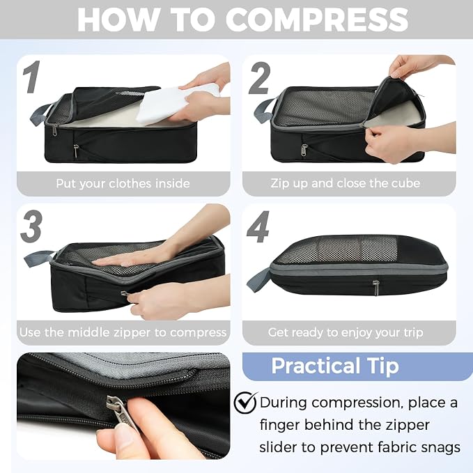 BAGAIL 4 Set/6 Set/8 Set Compression Packing Cubes Travel Accessories - Image 5
