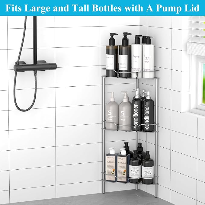 HuggieGems Metal Floor Standing Corner Shower Caddy, 3 Tier - Image 4