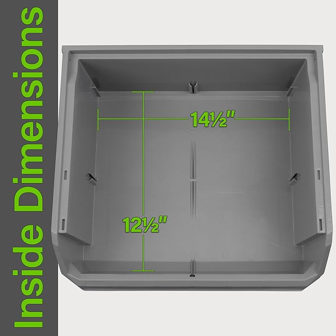Plastic Containers for Organizing and Storage Bins for Closet, Kitchen, Office, Garage or Pantry Organization, Stackable Bins, Extra Large (14.8" x 16.5" x 7"), 4-Pack, Grey