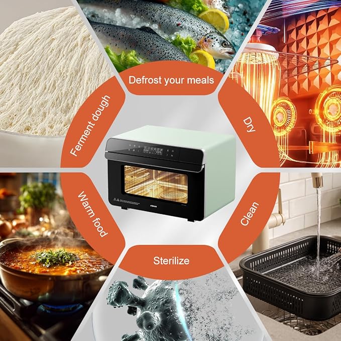 ROBAM Toaster Steam Combi Oven, Countertop Air Fryer 20-in-1 Oven with Convection & Grill, Stainless Steel Interior, 3-Layer Insulated Glass Door, 3 Steam Modes, 30 Built-In Recipes (Red)