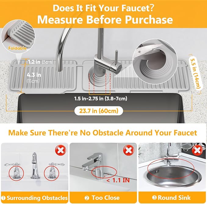 24'' Folding Faucet Mat for Kitchen Sink Splash Guard Kitchen Sink Faucet Mat - Image 2