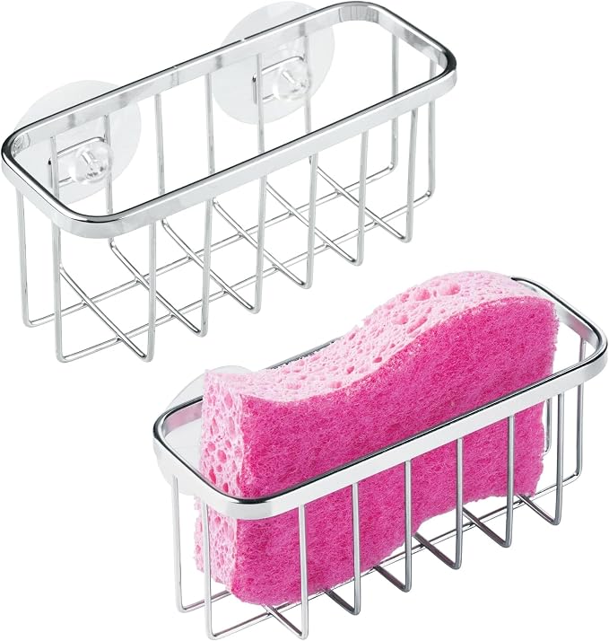 iDesign Stainless Steel Suction Sponge Holder, Kitchen Sink Sponge Caddy by iDesign