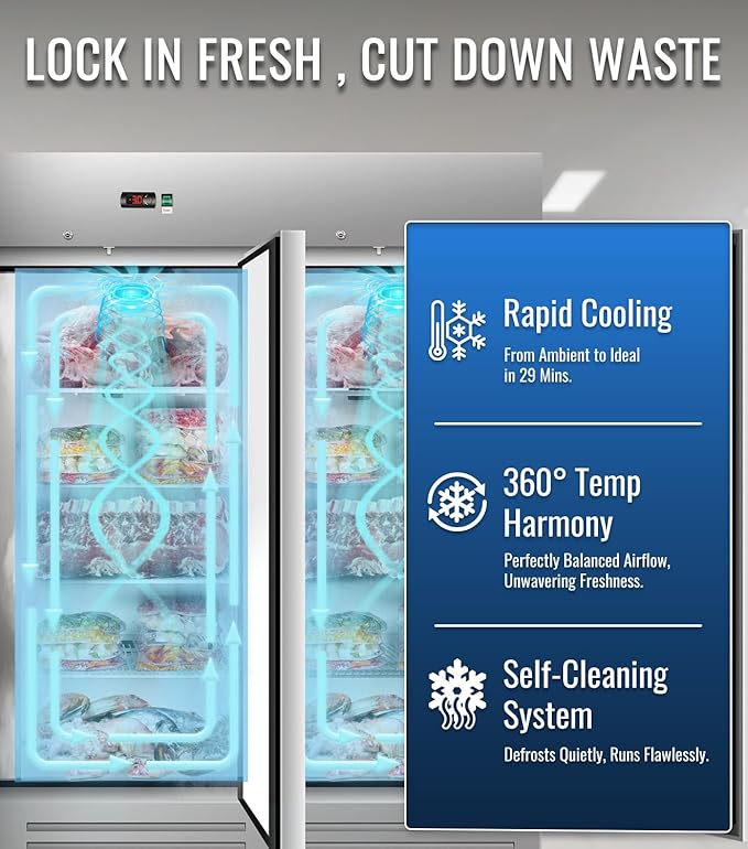 81" W Commercial Freezer, ETL Certified 72.6 Cu.ft Stainless Steel Reach-in Upright Freezer,Auto Defrost,Fan Cooling,Digital Temperature Control (-10°F - 10°F) Used to Restaurant,Bar,Shop