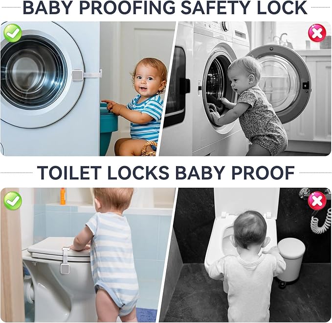 12 Pack Child Safety Cabinet Locks for Baby Proofing, Length Adjustable Latch Straps Dual Button Design for Drawers Fridge Refrigerator Doors Toilet Seat Oven