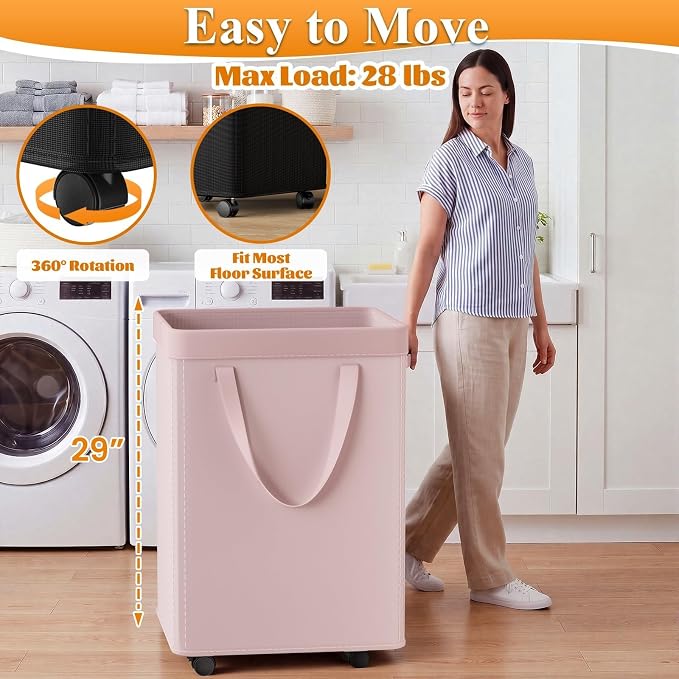 Optish 90L Laundry Basket with Wheels, Rolling Hamper with Removable Bag - Image 2