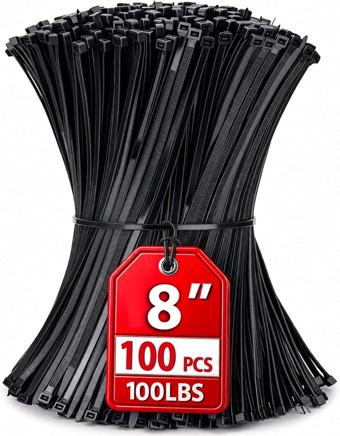 Zip Ties 8 inch, 100 Pack Heavy Duty Black Zip Ties by HAVEMETD
